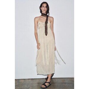 ZARA EMBROIDERED FRINGED COMBINATION DRESS